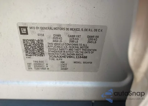 2019 Chevrolet Equinox Ls from USA, damaged, VIN 3GNAXHEV8KL118488